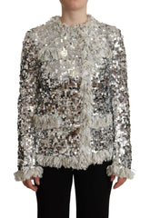 Dolce & Gabbana Silver Sequined Shearling Long Sleeves Jacket -   -  Dolce & Gabbana.